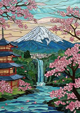 Mount Fuji Stained Glass