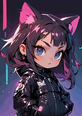 Anime Cat Girl in Hoodie