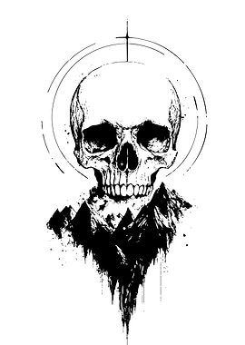 Skull and Mountains Black and White