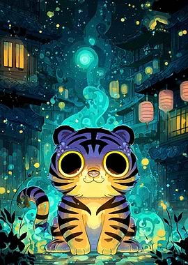 Cute Tiger in Asian Town