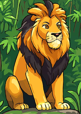Cartoon Lion in Jungle Setting