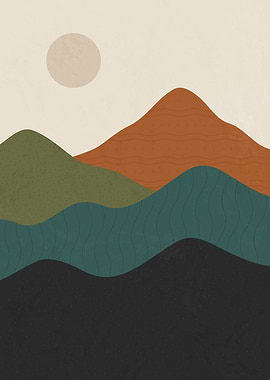 Abstract Mountain Landscape with Sun