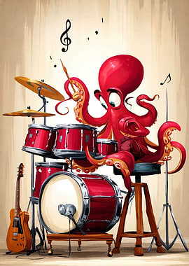 Octopus Drummer Cartoon
