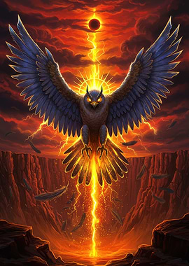 Majestic Owl with Lightning and Eclipse