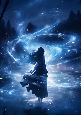 Mystical Woman in Blue Vortex