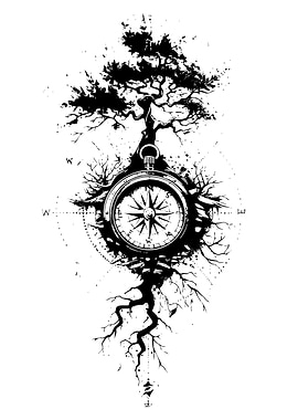 Compass Tree Black and White Art