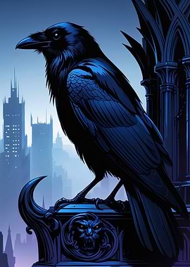 Raven Perched on Gothic Architecture