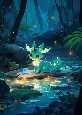 Cute Creature in Forest Pond