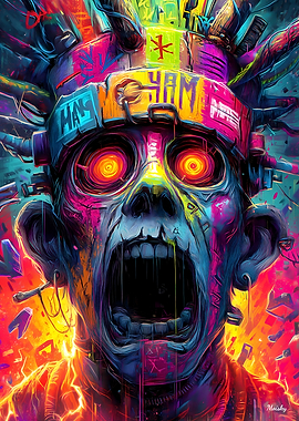 Scream of Neon Shadows – Cyberpunk Expressionist Nightmare