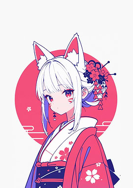 Anime Fox Girl in Kimono