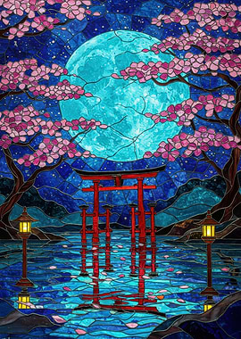 Japanese Torii Gate Stained Glass