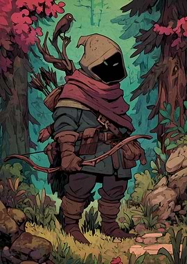 Hooded Archer in Forest Illustration