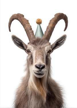 Markhor with Party Hat Portrait