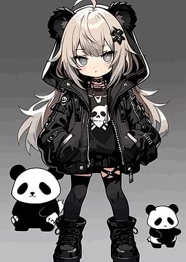 Anime Girl with Panda Accessories