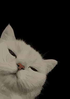 Sleepy White Cat Illustration