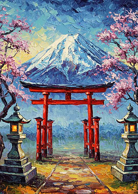 Mount Fuji and Torii Gate Painting
