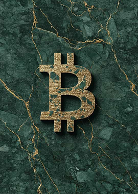 Bitcoin Symbol on Green Marble