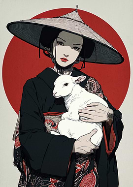 Asian Woman with Lamb Digital Art