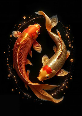Golden Koi Fish Yin Yang
