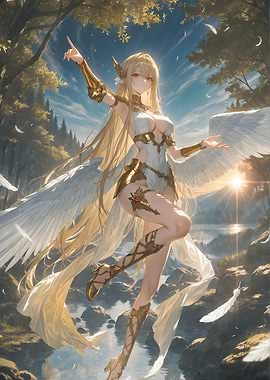 Anime Angel in Forest Landscape