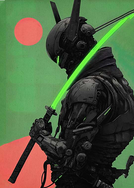 Cyberpunk Samurai with Glowing Katana