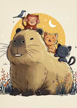 Capybara and Friends Cartoon Illustration