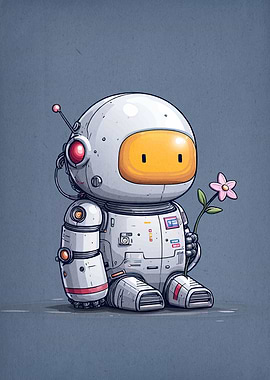 Cute Robot Holding a Flower