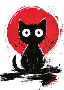 Black Cat with Red Circle