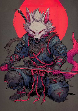 Fox Samurai Warrior with Red Accents