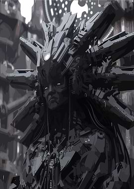 Monochrome Cyberpunk Character Portrait