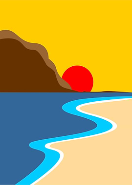 Minimalist Beach Sunset Illustration