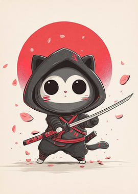 Cute Ninja Cat Katana