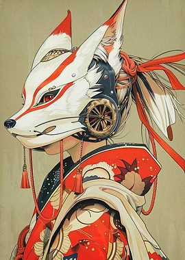 Fox Mask Geisha Digital Art