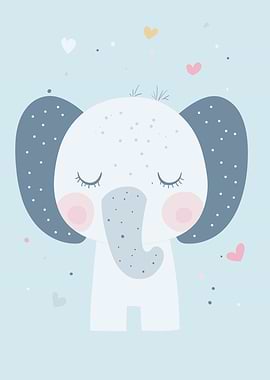Cute Elephant Illustration with Hearts
