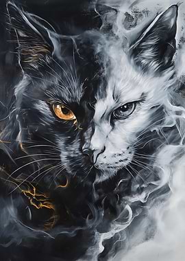 Monochrome Cat Portrait with Golden Eye