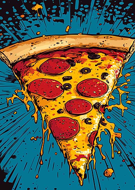 Pepperoni Pizza Slice on Blue