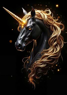 Elegant Black Unicorn with Golden Mane