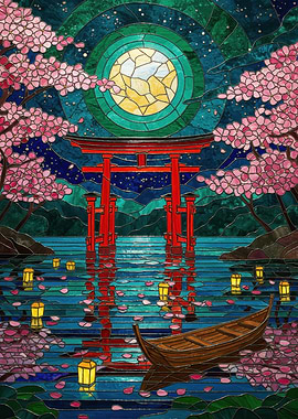 Japanese Torii Gate Stained Glass
