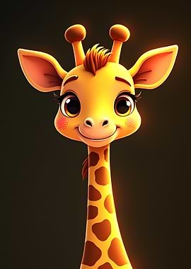 Cute Cartoon Giraffe Portrait