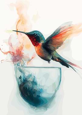 Hummingbird and Glass Watercolor Art