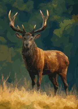 Majestic Stag in Forest Painting