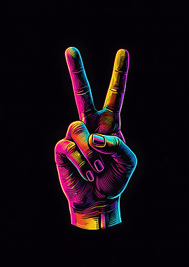 Neon Peace Sign Hand