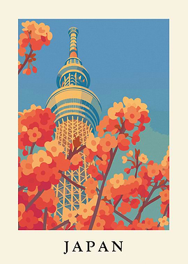 Tokyo Skytree and Cherry Blossoms Art