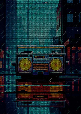 Retro Boombox in Rain