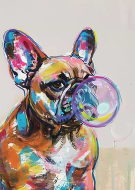 Colorful French Bulldog with Bubble Art