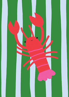 Cartoon Lobster on Striped Background