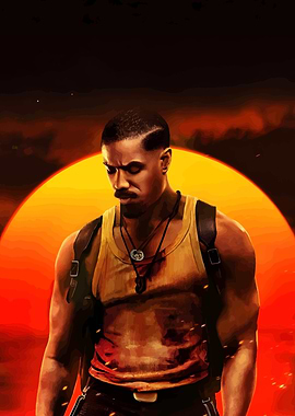 Michael B. Jordan in fiery backdrop