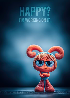 Unhappy Cartoon Character with Text