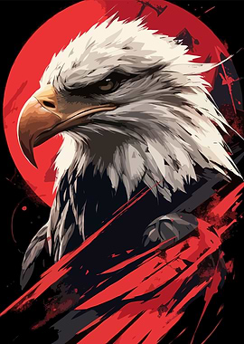 Eagle Portrait with Red Accents