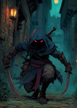 Hooded Assassin in Dark Alley